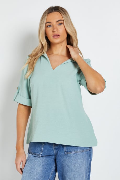 Relaxed Collar Shirt With Tab Sleeve - Image 1