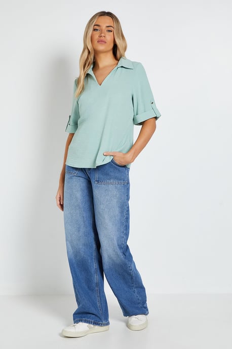 Relaxed Collar Shirt With Tab Sleeve - Image 2