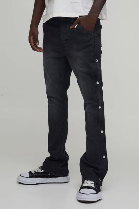 Popper Side Stretch Slim Flared Jeans - Image 1