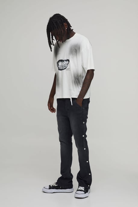 Popper Side Stretch Slim Flared Jeans - Image 4