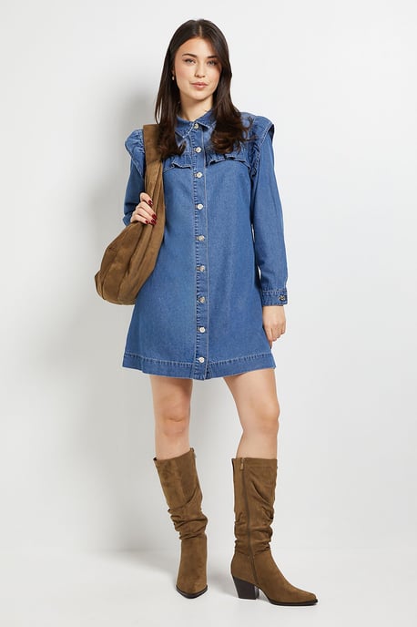 Frill Yoke Denim Mini Dress - Image 2