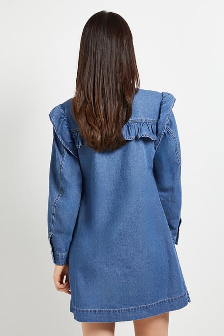Frill Yoke Denim Mini Dress - Image 3