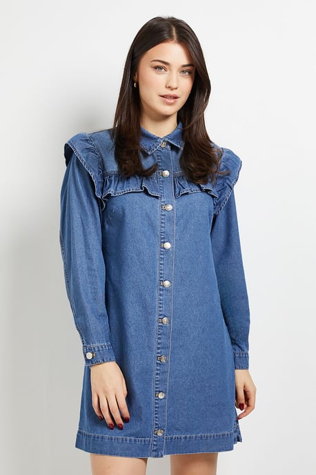 Frill Yoke Denim Mini Dress - Image 4