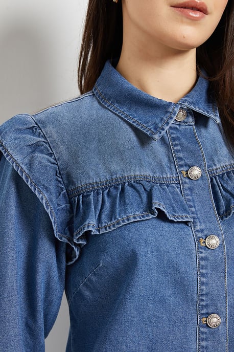 Frill Yoke Denim Mini Dress - Image 5