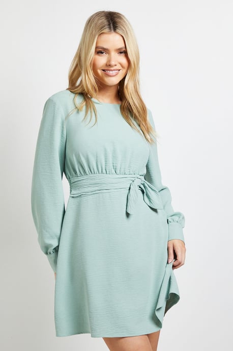 Bow Waist Long Sleeve Mini Dress - Image 1