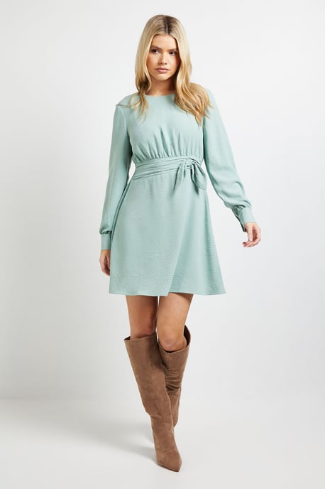 Bow Waist Long Sleeve Mini Dress - Image 2