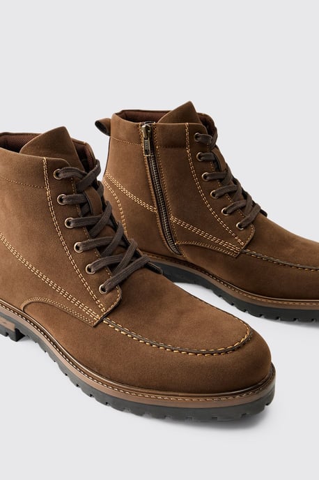 Faux Suede Contrast Stitching Lace Up Boot - Image 3