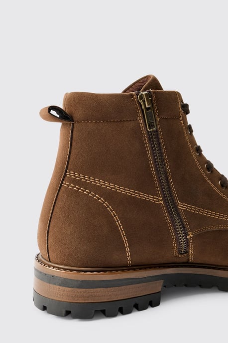 Faux Suede Contrast Stitching Lace Up Boot - Image 4