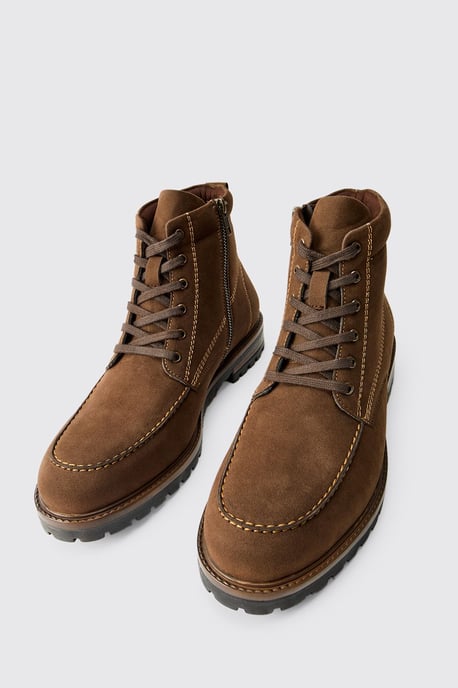 Faux Suede Contrast Stitching Lace Up Boot - Image 5