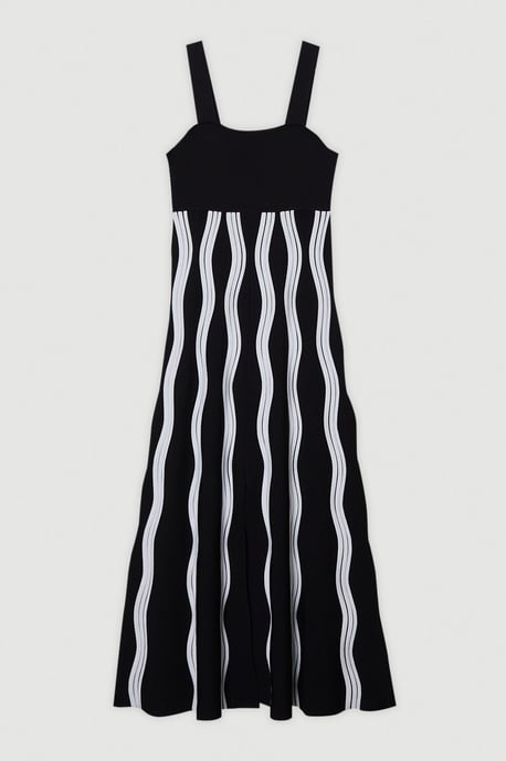 Petite Contrast Wave Knit A-Line Knitted Strappy Dress - Image 4
