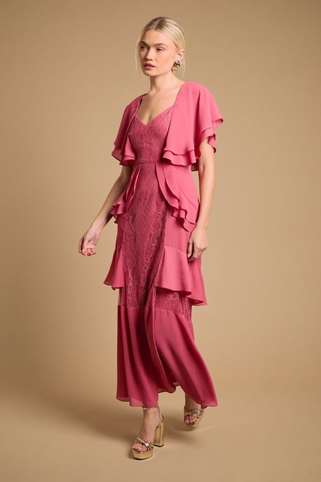 Lace Panel Ruffle Maxi Dress - Image 1