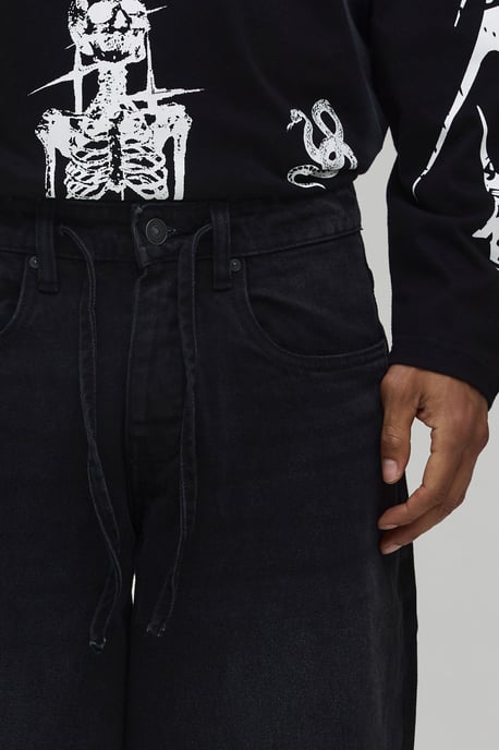 Drawcord Stonewash Baggy Fit Jeans - Image 3