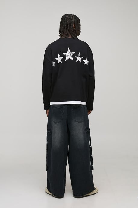 Super Baggy Strap Detail Cargo Washed Jeans - Image 2
