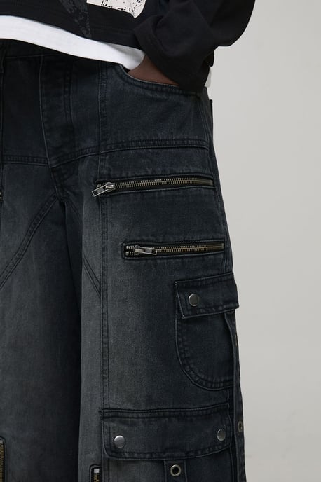 Super Baggy Strap Detail Cargo Washed Jeans - Image 3