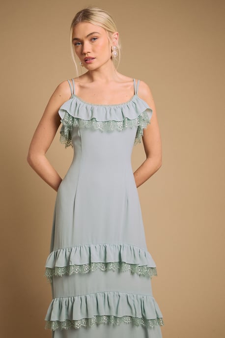 Cape Detail Ruffle Slip Midaxi Dress - Image 2