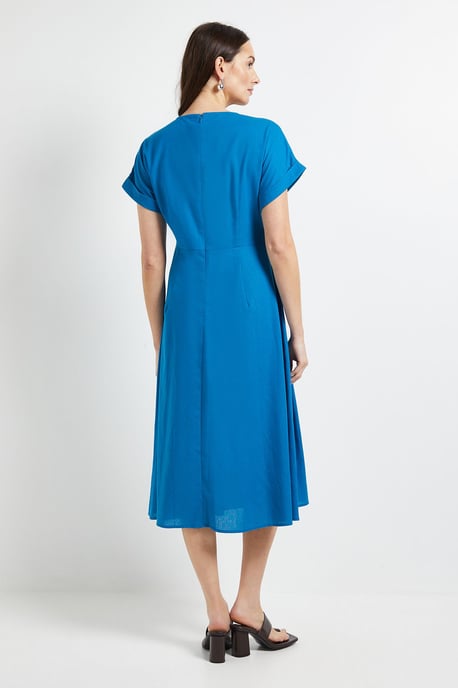 Linen Blend Pleat Detail Midi Dress - Image 3