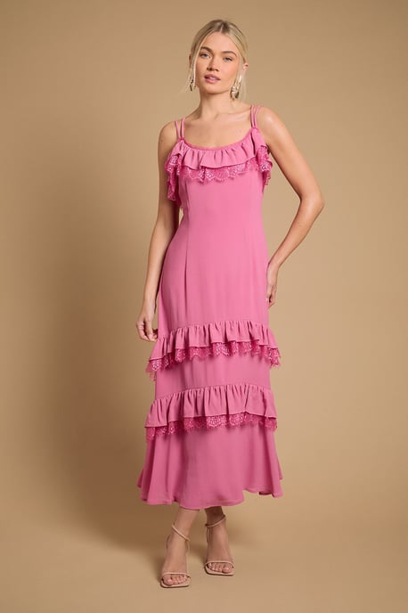 Cape Detail Ruffle Slip Midaxi Dress - Image 1