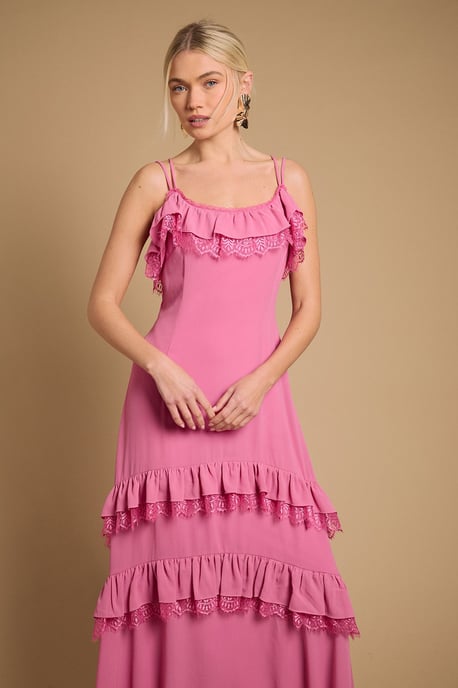 Cape Detail Ruffle Slip Midaxi Dress - Image 2