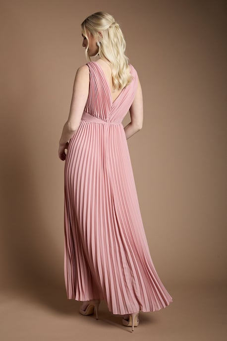Pleated Plunge Neck Maxi Bridesmaid Dress - Image 3