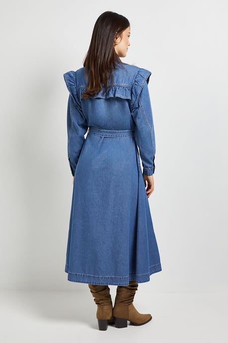 Frill Yoke Denim Dress - Image 3