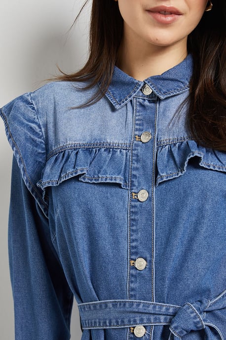 Frill Yoke Denim Dress - Image 5
