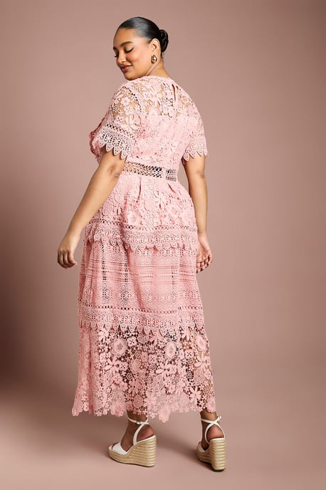 Plus Short Sleeve Lace Midi Dress - Image 3