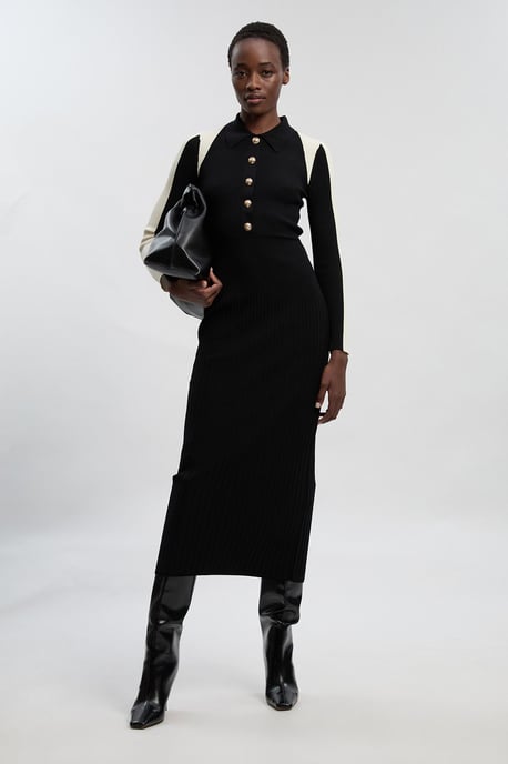 Petite Rib Knit Military Colour Block Midi Dress - Image 2