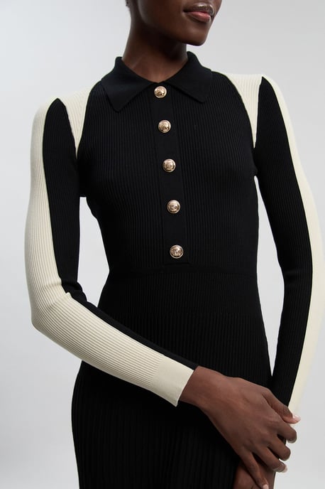 Petite Rib Knit Military Colour Block Midi Dress - Image 3