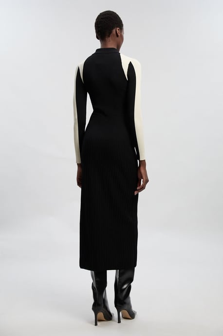 Petite Rib Knit Military Colour Block Midi Dress - Image 4