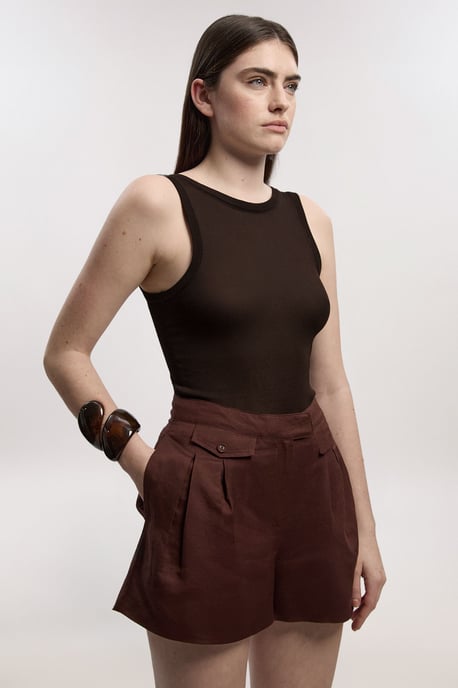 Viscose Linen Woven Pocket Detail Short - Image 1