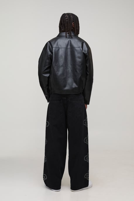 Boxy Fit Panelled PU Harrington Jacket - Image 2