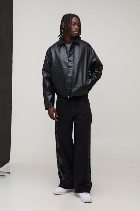 Boxy Fit Panelled PU Harrington Jacket - Image 4