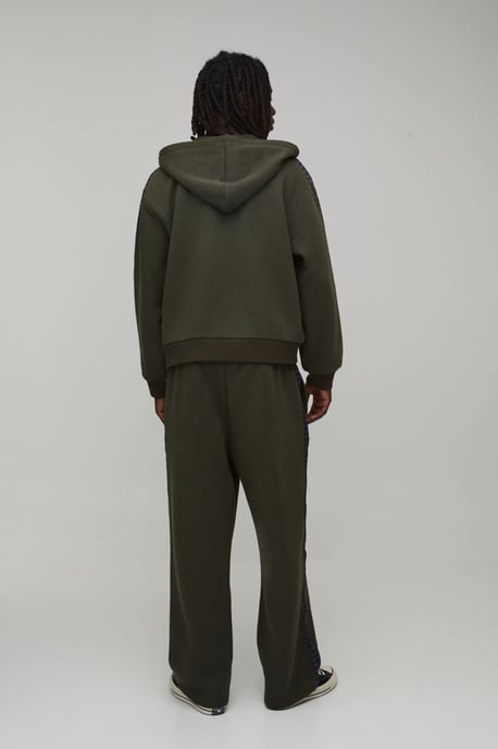 Oversized Boxy Check Panel Zip Through Hooded Tracksuit - Image 2
