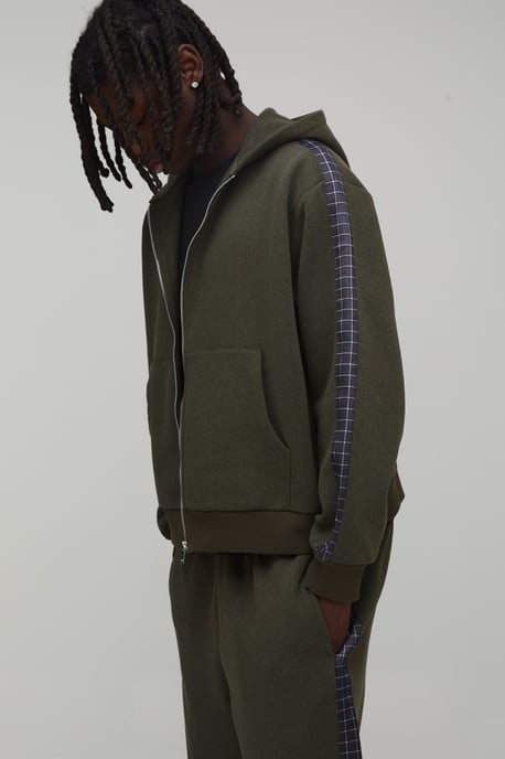 Oversized Boxy Check Panel Zip Through Hooded Tracksuit - Image 3