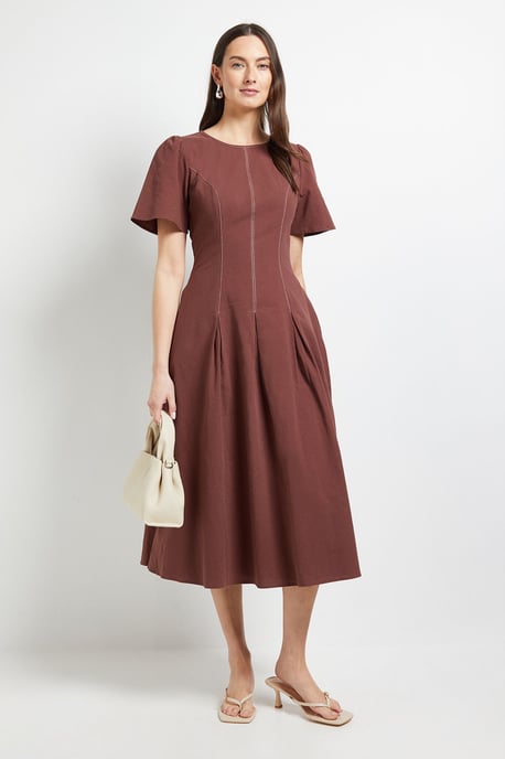 Principles Contrast Stitching Fit & Flare Midi Dress - Image 1