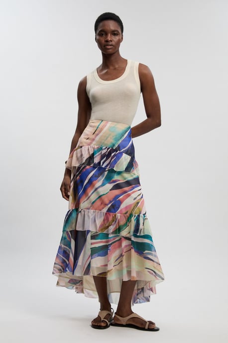 Marble Print Crinkle Chiffon Woven Maxi Skirt - Image 1