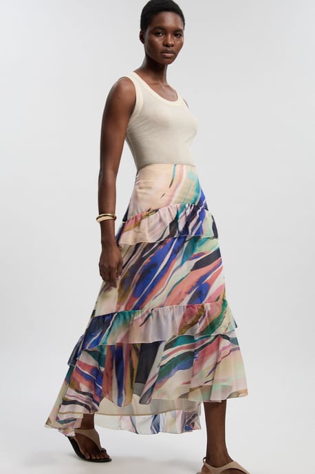 Marble Print Crinkle Chiffon Woven Maxi Skirt - Image 2