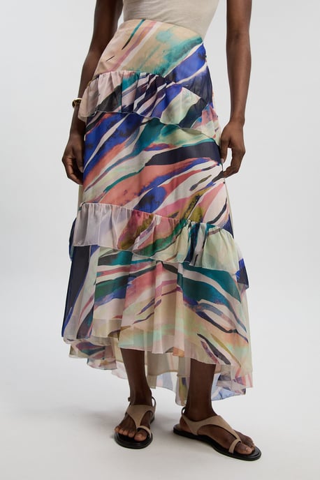Marble Print Crinkle Chiffon Woven Maxi Skirt - Image 3