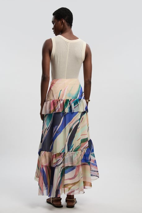 Marble Print Crinkle Chiffon Woven Maxi Skirt - Image 4