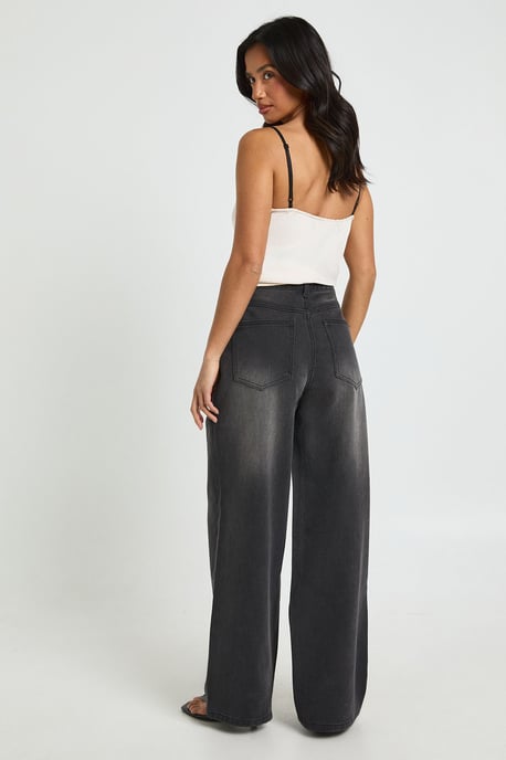 Petite Washed Black Wide Leg Jeans - Image 2