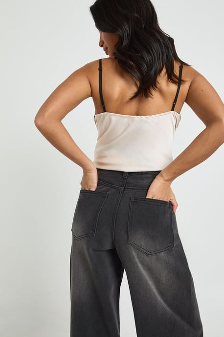 Petite Washed Black Wide Leg Jeans - Image 3
