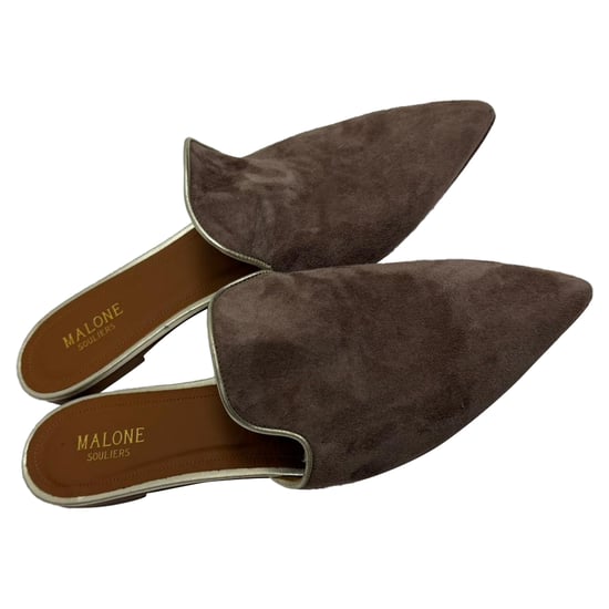 Malone Souliers Marianne Pointed-Toe Flat Mules in Brown Suede - Image 5