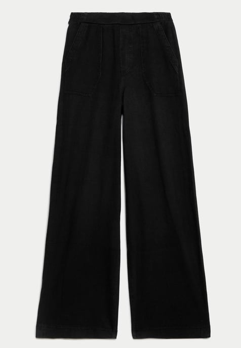 M&S Denim Elasticated Waist Wide Leg Trousers in Black - Image 2