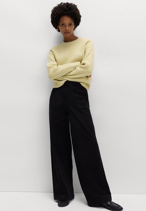 M&S Denim Elasticated Waist Wide Leg Trousers in Black - Image 4
