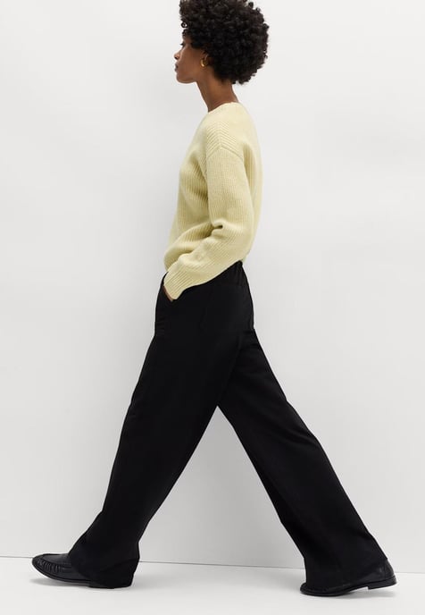 M&S Denim Elasticated Waist Wide Leg Trousers in Black - Image 6