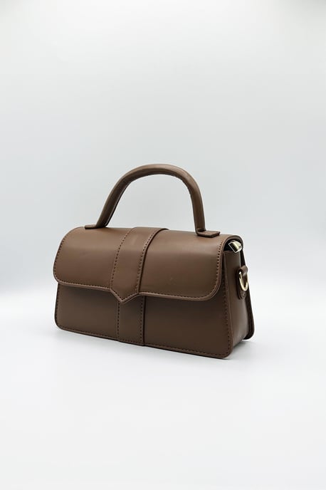 Small Crossbody Hard Top Handle Bag in Brown - Image 2