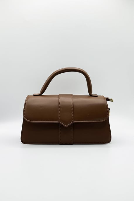 Small Crossbody Hard Top Handle Bag in Brown - Image 3