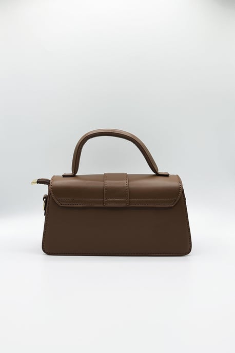 Small Crossbody Hard Top Handle Bag in Brown - Image 4