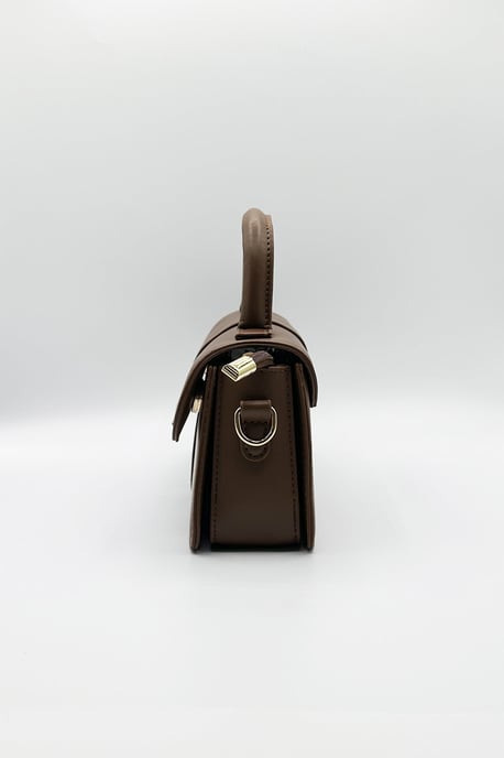 Small Crossbody Hard Top Handle Bag in Brown - Image 5