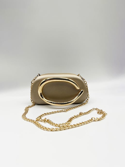 Oval Satin Hard Case Clutch Bag In Muted Gold - Image 4